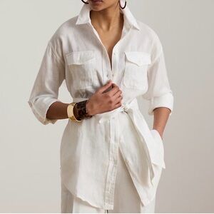 Lauren Ralph Lauren White Linen Classic Tunic Top w Belt